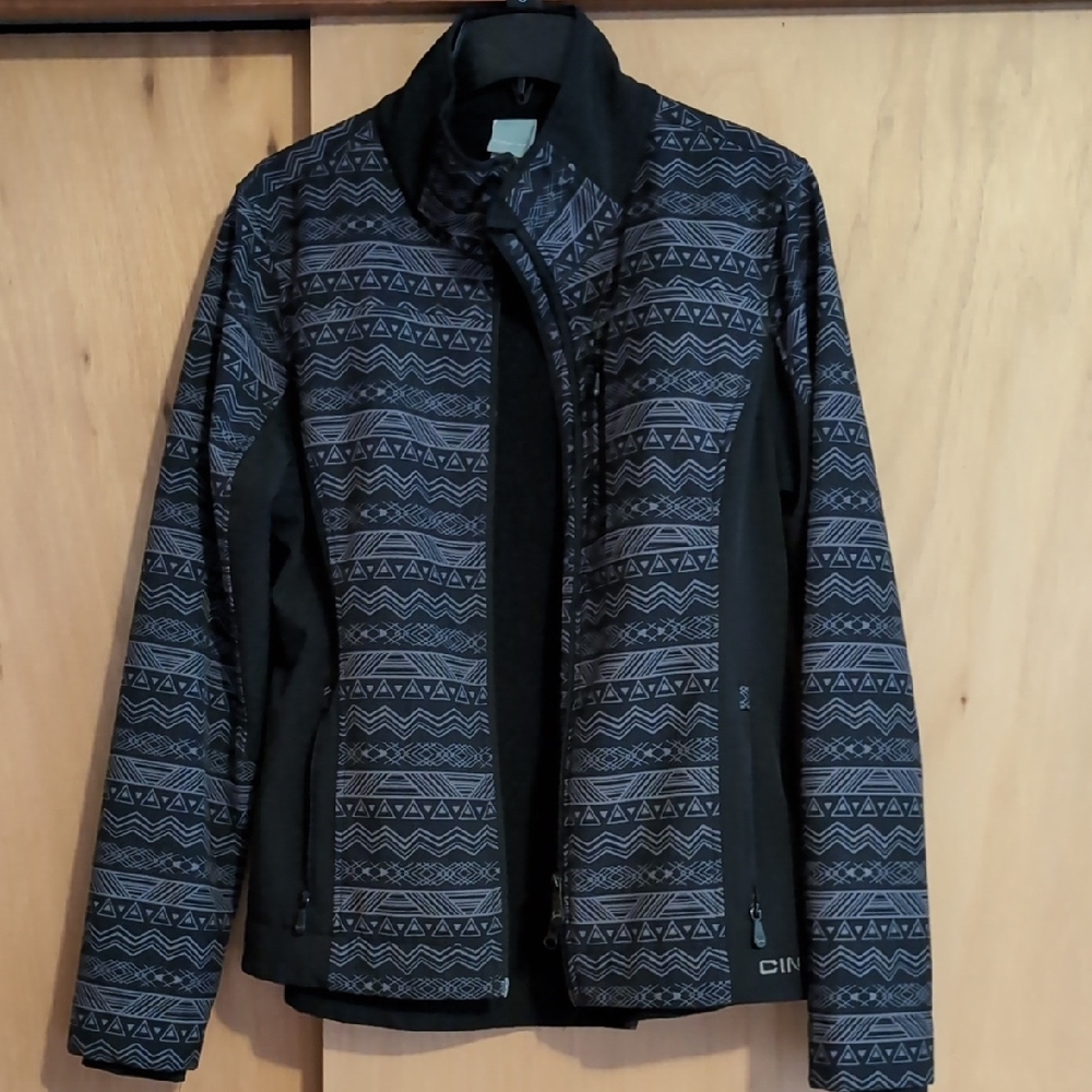 Cinch Women's Black and Gray Patterned Ski Jacket